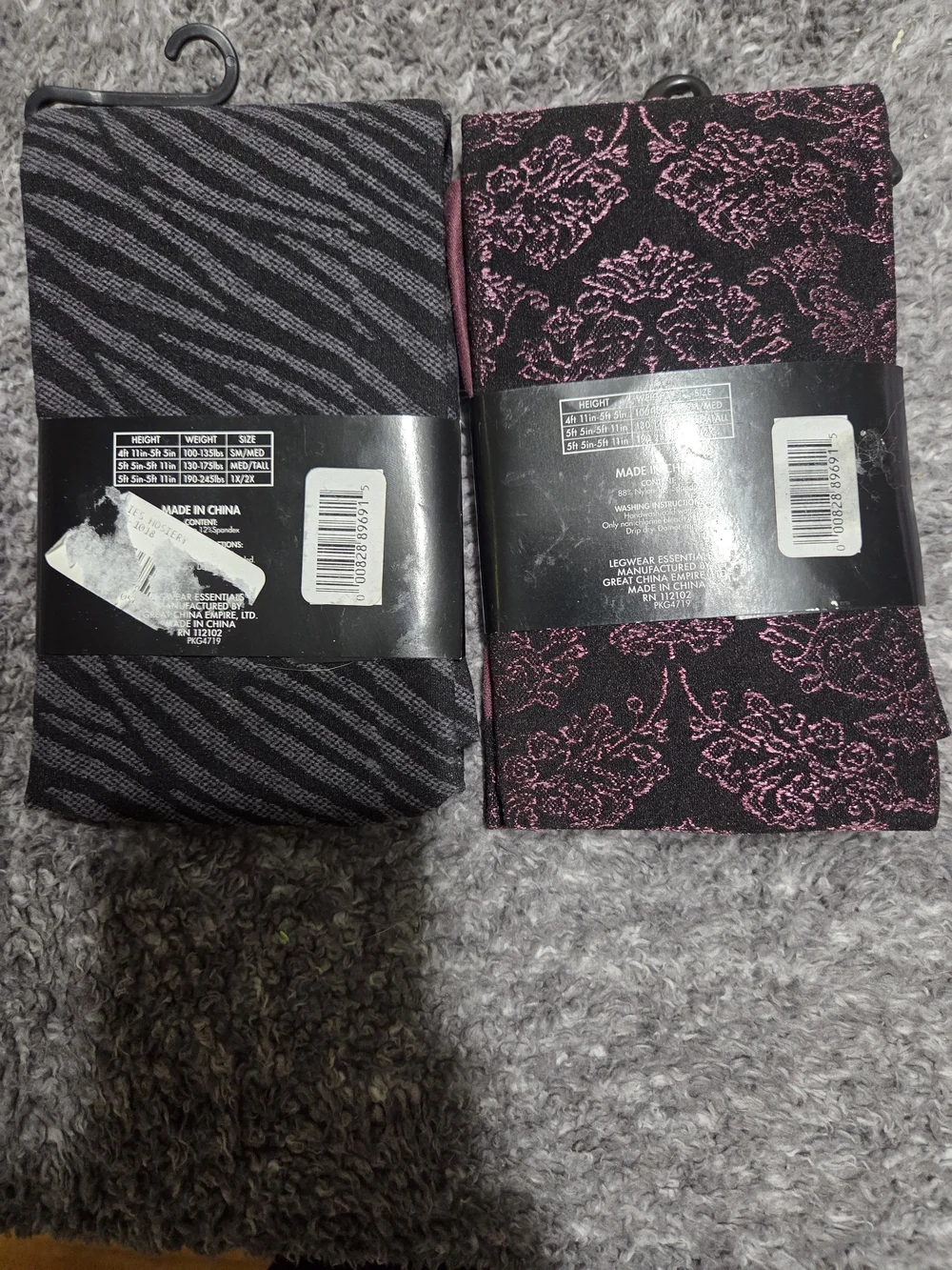 Patterned Women's Tights - Black & Dark Purple, M/L